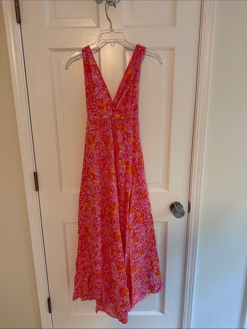 NWT J. Crew Pink and Orange Floral V-Neck Maxi Dress
